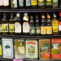 Shelves of imported Italian olive oils at Monte Carlo Italian market